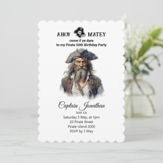 Verjaardag Pirate Jolly Roger Uitnodiging (Staand voorkant)