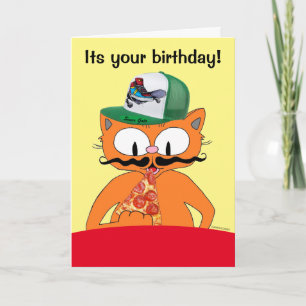 Verjaardag Pizza Feest Cartoon Kat Grappig Kaart