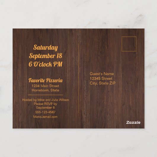 Verjaardag Pizza Party Rustiek Hout Briefkaart (Achterkant)