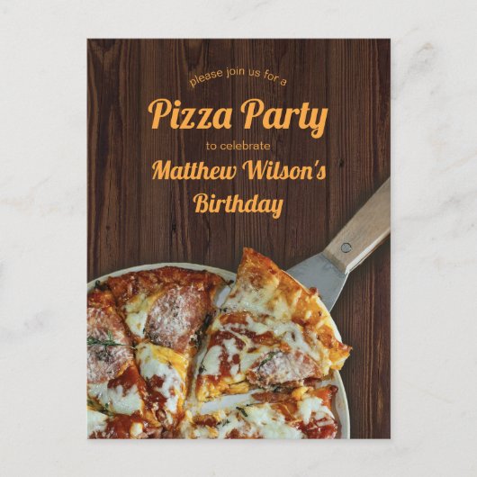 Verjaardag Pizza Party Rustiek Hout Briefkaart (Voorkant)