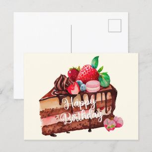 Verjaardag plak aardbei chocolade cake briefkaart