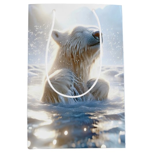 Verjaardag Polar Beer spatten in Arctisch water Medium Cadeauzakje (Voorkant)