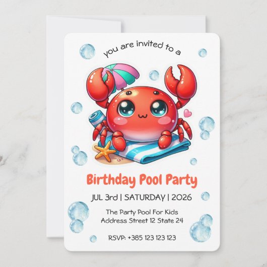 Verjaardag Pool Party Kind Verjaardagsuitnodiging Kaart (Voorkant)