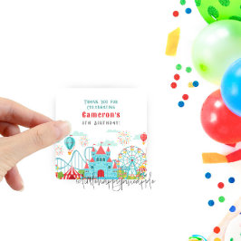 Verjaardag pretpark vierkante sticker