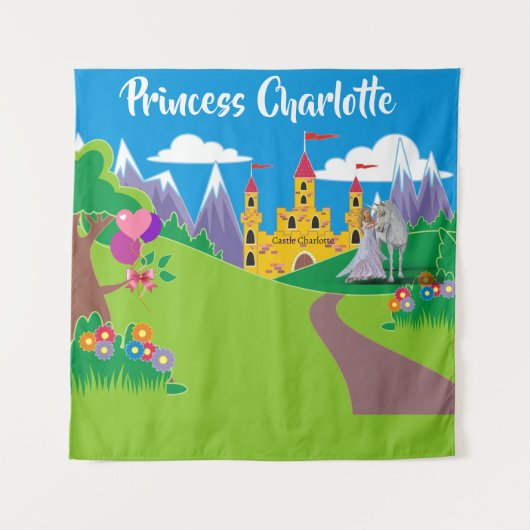 Verjaardag Prinses Naam Party Selfie Foto Eenhoorn Wandkleed (Voorkant (horizontaal))