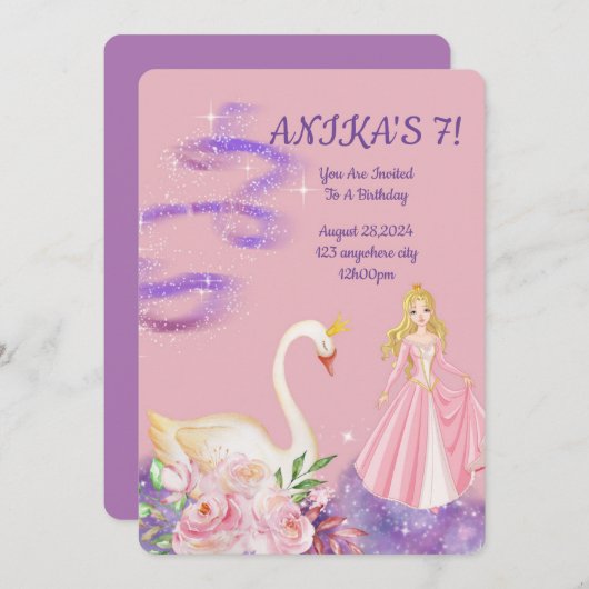 VERJAARDAG PRINSES UITNODIGING PERZIK KLEUR (Voorkant / Achterkant)