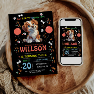 Verjaardag puppyfeest   Schattige Kinder hond them Kaart