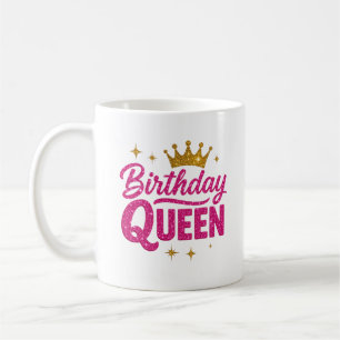 Verjaardag Queen Mok - Roze glitter tekst & Gold C