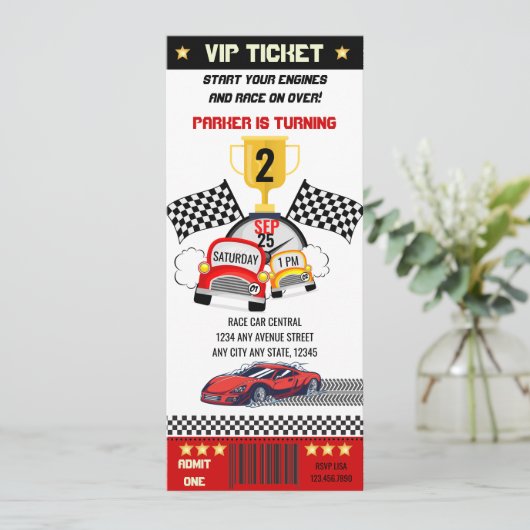 Verjaardag raceauto kaart (Staand voorkant)