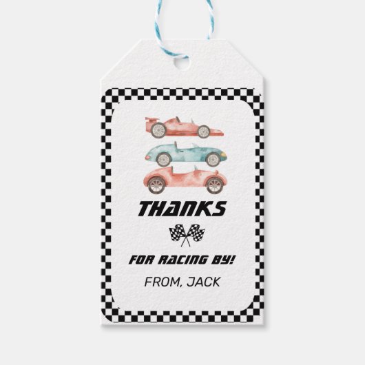 Verjaardag raceauto, Oldtimer, Dank je Cadeaulabel (Voorkant)