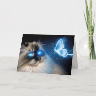 Verjaardag Ragdoll Kat Met Blauwe Neon Vlinder Kaart