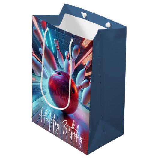 Verjaardag Red Bowling Ball Strike Medium Cadeauzakje (Voorkant Gekanteld)