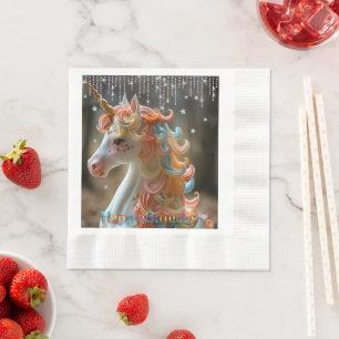 Verjaardag Regenboog Eenhoorn Cake Sterren Glitter Servet