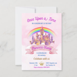 Verjaardag regenboog en kasteel sprookje kaart