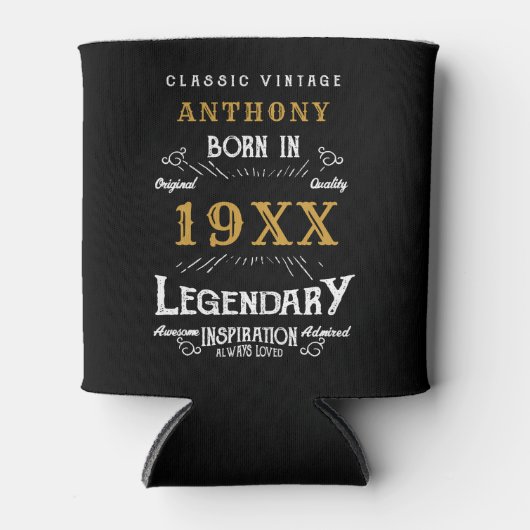 Verjaardag Retro  Monogram Zwart Legendarisch Blikjeskoeler (Voorkant)