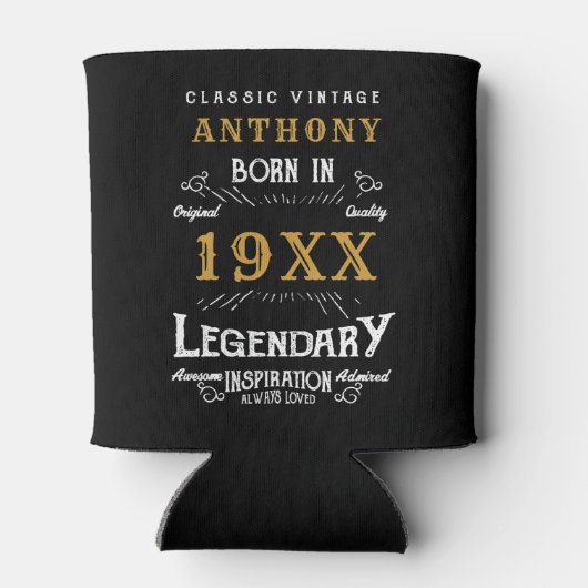 Verjaardag Retro  Monogram Zwart Legendarisch Blikjeskoeler (Achterkant)