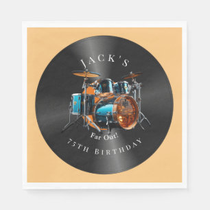 Verjaardag Retro Vinylplaat Drumstel Rockmuziek   Servet