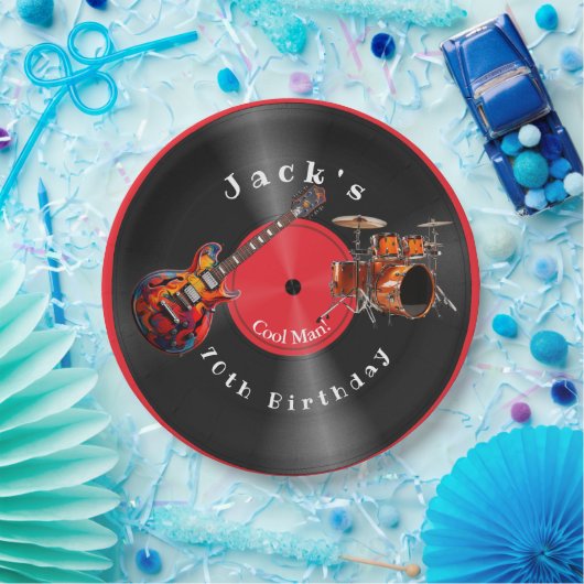 Verjaardag Retro Vinylplaat Rockmuziek Gitaar Papieren Bordje (Feest)