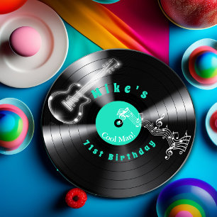 Verjaardag Retro Vinylplaat Rockmuziek Gitaar Papieren Bordje