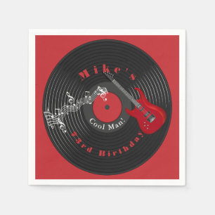 Verjaardag Retro Vinylplaat Rockmuziek Rode Gitaar Servet