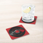 Verjaardag Retro Vinylplaat Rockmuziek Rode Gitaar Vierkante Kartonnen Onderzetter (Insitu)