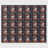 Verjaardag rode raket aangepaste naam en leeftijd cadeaupapier (Vlak)