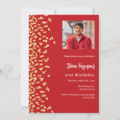 Verjaardag rood goud foto kaart (Voorkant)