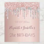 Verjaardag roos Goud Zilver Twee 2 personen Wijn Etiket (Enkel label)