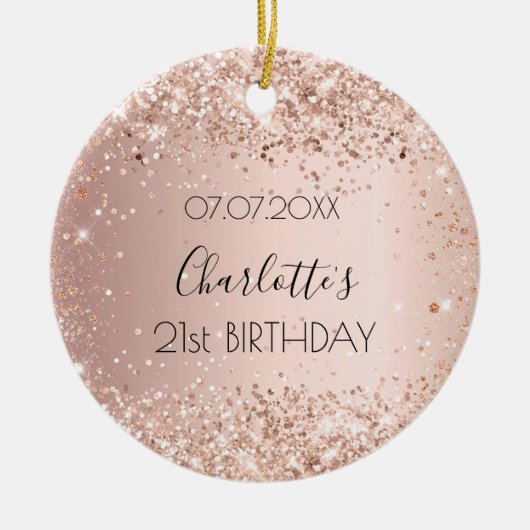 Verjaardag roos gouden blush naam keramisch ornament (Voorkant)