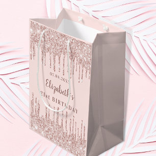 Verjaardag roos gouden druppels medium cadeauzakje