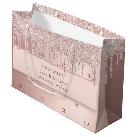 Verjaardag roos gouden druppels monogram patroon groot cadeauzakje (Voorkant Gekanteld)