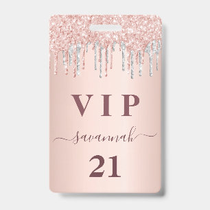 Verjaardag roos gouden druppels roze zilveren vip badge