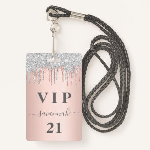 Verjaardag roos gouden druppels roze zilveren vip badge