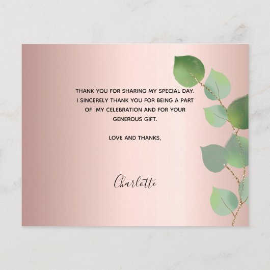 Verjaardag roos gouden roze foto dank u kaart (Achterkant)