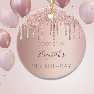 Verjaardag roos gouden roze vrienden keramisch ornament