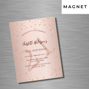 Verjaardag roos gouden sterren leeftijd luxe magnetische uitnodiging