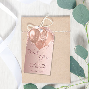 Verjaardag roos gouden vuile glitterdruppels bedan cadeaulabel
