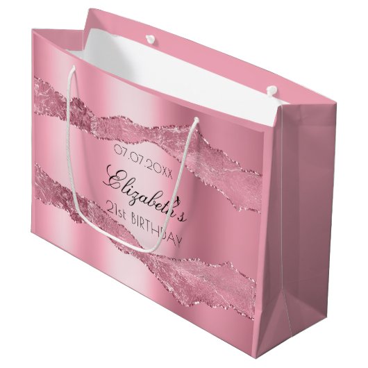 Verjaardag roze agaat naam elegant groot cadeauzakje (Voorkant Gekanteld)