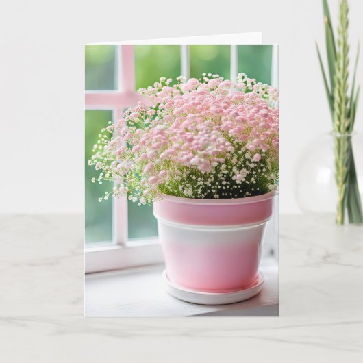 Verjaardag Roze Baby's Breath Bouquet Kaart (Voorkant)