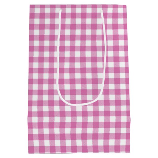 Verjaardag Roze en Witte Gingham Medium Cadeauzakje (Achterkant)