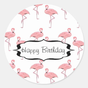 Verjaardag Roze Flamingo Patroon Ronde Sticker