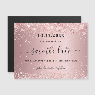 Verjaardag roze glitters 'Save the Date' magneet