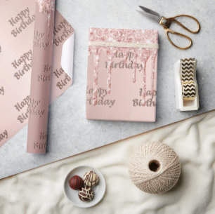 Verjaardag roze gouden druppels roze cadeaupapier