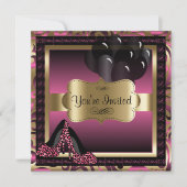 Verjaardag | Roze leopard-uitnodiging op hoog nive Kaart (Voorkant)