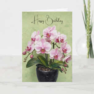 Verjaardag Roze Orchidee Impasto Kunstwerk Kaart