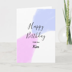 Verjaardag roze paarse pastel naam eenvoudig eleg kaart