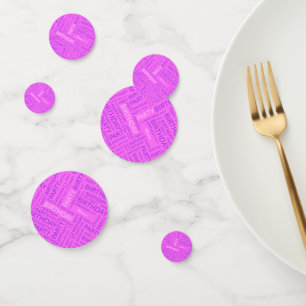 Verjaardag roze paarse typografie voeg naam toe confetti