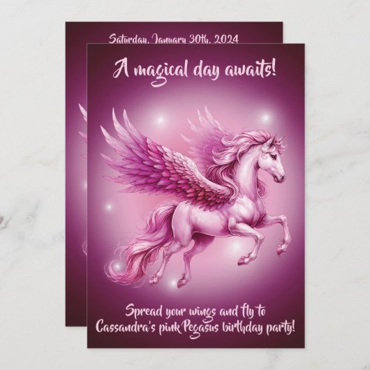 Verjaardag Roze Pegasus Fantasy Design Kaart (Voorkant / Achterkant)