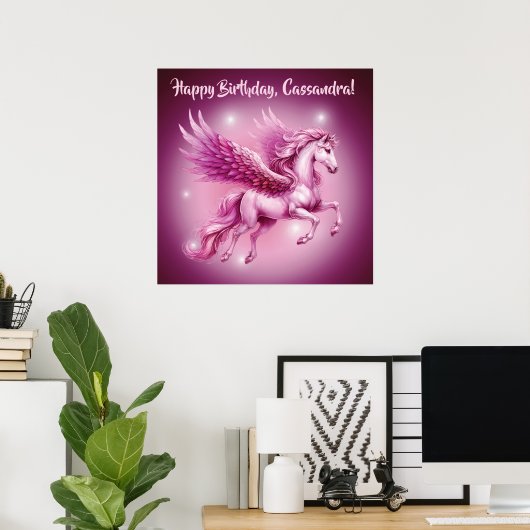 Verjaardag Roze Pegasus Fantasy Design Matte Poster (Thuiskantoor)
