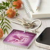 Verjaardag Roze Pegasus Fantasy Design Sleutelhanger (Voorkant Rechts)